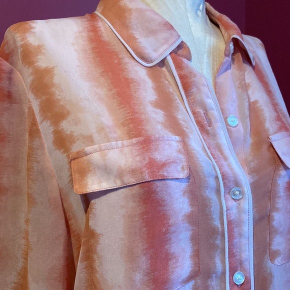 IMNYC Isaac Mizrahi Watercolor Pink Coral Button Down Shirt Medium - Picture 2 of 6